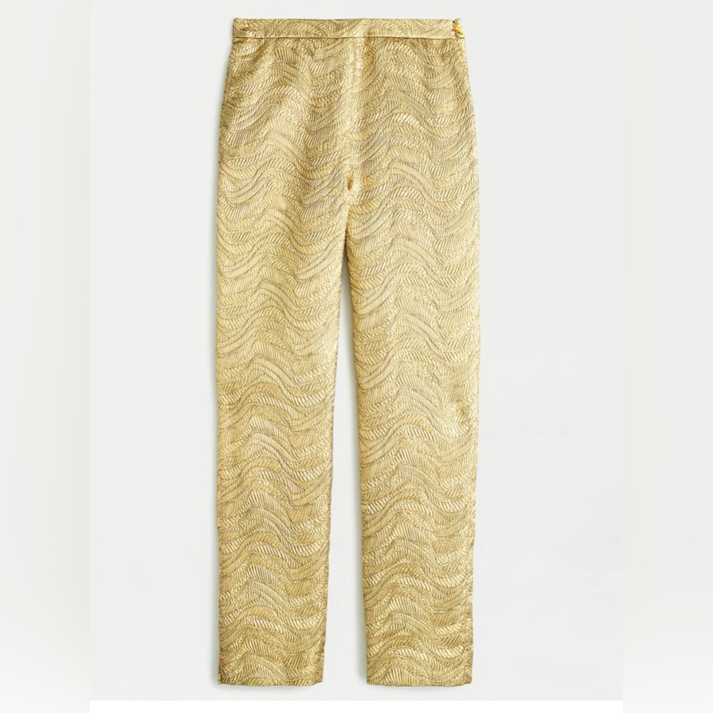 J.Crew collection pant in metallic leaf print. NWT. Size 2